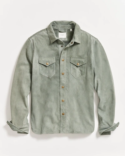 Reid Savoy Suede Workshirt In Slate Green