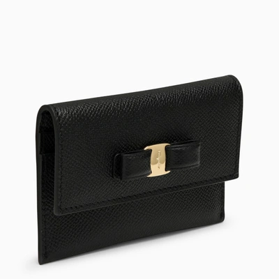 Ferragamo Vara Black Leather Bow Card Holder In Multicolor