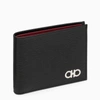 FERRAGAMO FERRAGAMO BLACK/RED GANCINI BI-FOLD WALLET