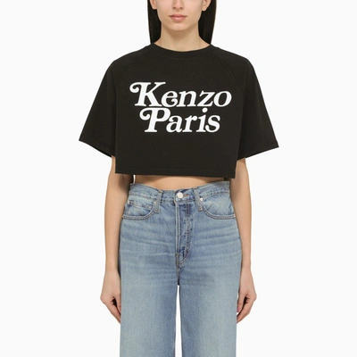 KENZO BLACK COTTON CROPPED T-SHIRT WITH LOGO
