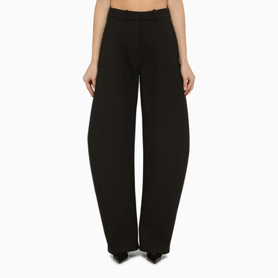 ALAÏA BLACK ROUNDED WOOL TROUSERS