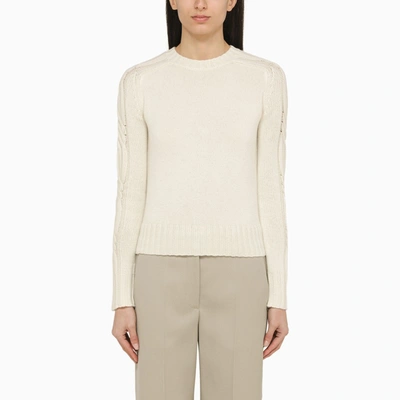 MAX MARA WHITE CASHMERE CREW-NECK SWEATER