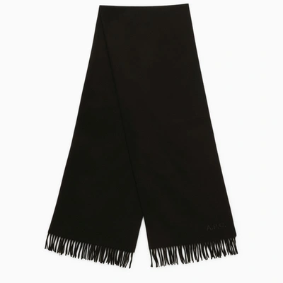 APC A.P.C. ALIX BRODÉE BLACK VIRGIN WOOL SCARF