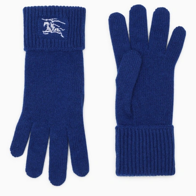 Burberry Blue Cashmere Gloves With Logo In White