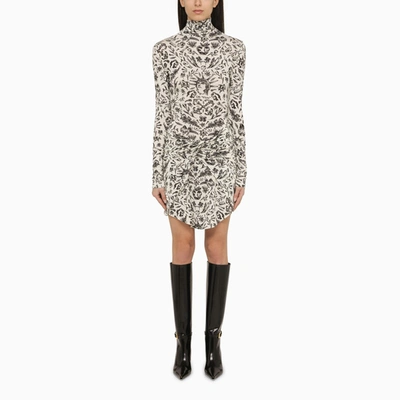 Off-white Long-sleeved Mini Dress With Tattoo Print In White Black