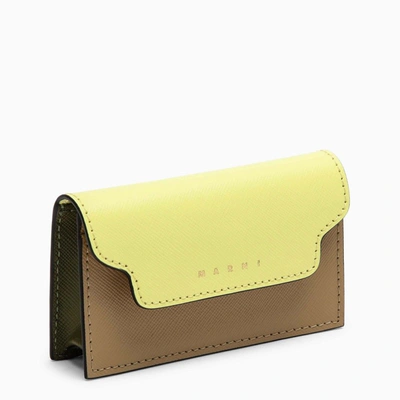 Marni Business Card Holder Vanilla/green Leather In Beige