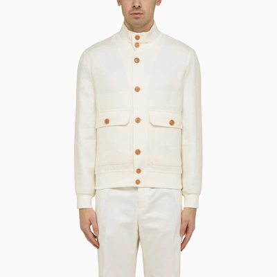 Brunello Cucinelli Lightweight Jacket In White Wool And Linen