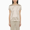 Brunello Cucinelli Elegant Stretch Silk Satin T-shirt With Jewel Accent In Purple