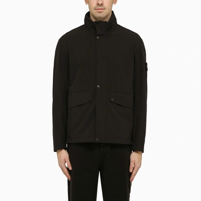 Stone Island Light Soft Shell-r Hooded Jacket In Black