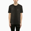 AMIRI FADED BLACK CREWNECK T-SHIRT WITH PERFORATED DETAILS