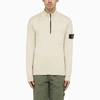STONE ISLAND STONE ISLAND IVORY COTTON AND LINEN TURTLENECK PULLOVER