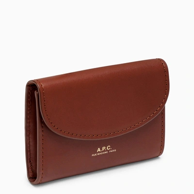 Apc A.p.c. Genève Hazelnut Leather Card Holder In Brown