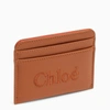 Chloé Logo-embroidered Leather Cardholder In Orange