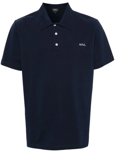 Apc Logo Organic Cotton Polo Shirt In Blue