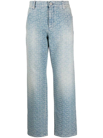 Balmain Embroidered Straight Leg Denim Jeans In Printed
