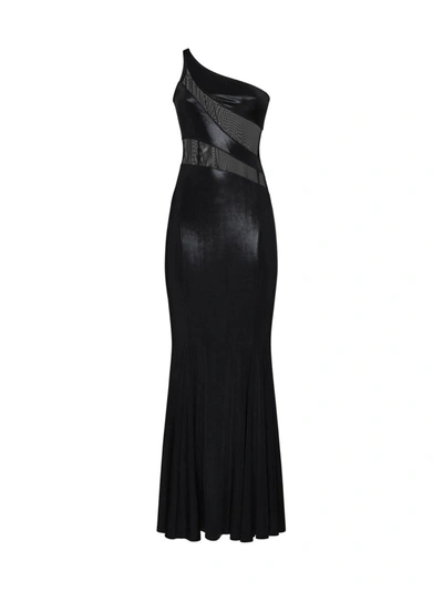 Norma Kamali Long Mesh Mermaid Dress In Black/black Mesh