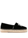 Palm Angels Logo-embroidered Velvet Espadrilles In Black