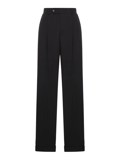 Sportmax Ferito Pleated Wool Straight Pants In Black