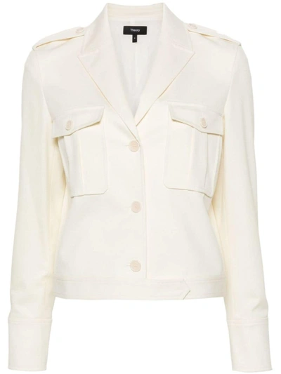 Theory Cashmere Gabardine Boxy Military Jacket In White Theory Cashmere Gabardine Boxy Military Jacket In White