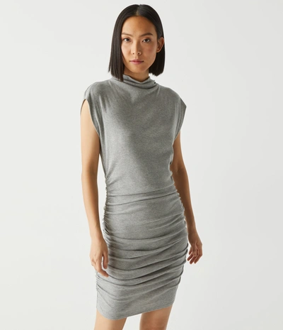 Michael Stars Gia Ribbed Power Shoulder Dress In Oxide