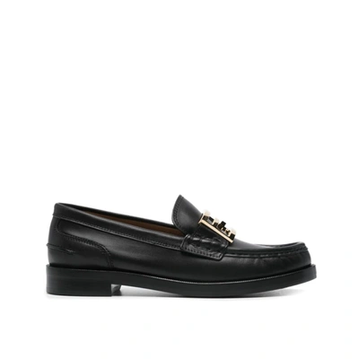 Fendi Leather Loafers In Black