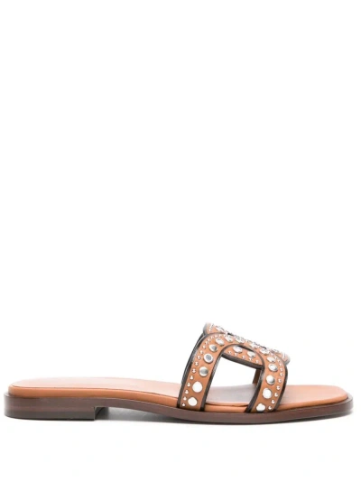 Tod's Catena Studded Leather Sandals In Brown