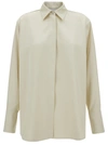 JIL SANDER BEIGE SHIRT WITH CLASSIC COLLAR AND CONCEALED CLOSURE IN SILK WOMAN