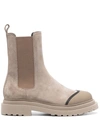 Brunello Cucinelli Suede Chelsea Boot With Precious Detail In Brown