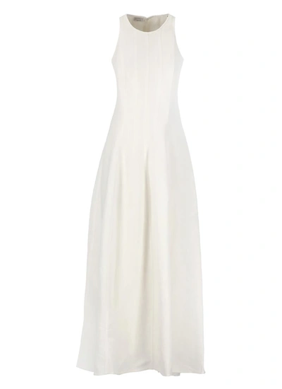 Brunello Cucinelli Pleated Sleeveless Maxi Dress In White