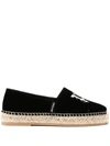 Palm Angels Logo-embroidered Velvet Espadrilles In Black No Color