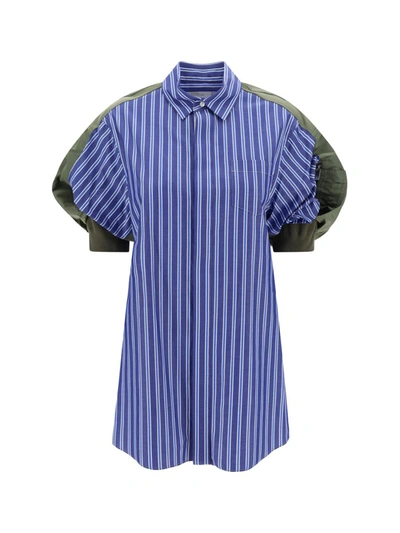 Sacai Women's Nylon Twill & Stripe Cotton Shirtdress