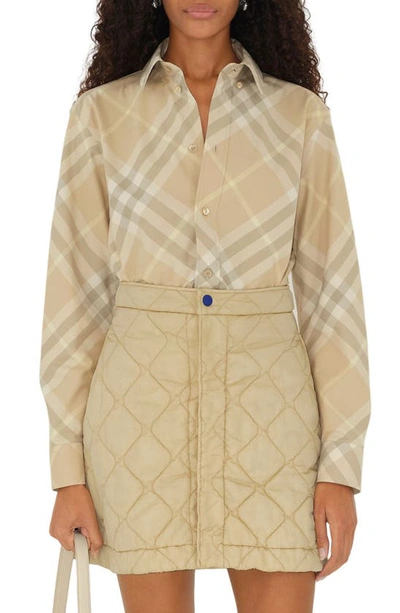 Burberry Button Down Shirt With Check Pattern In Beige