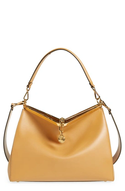 Etro Large Vela Leather Shoulder Bag In Beige