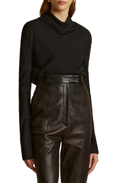 Khaite Vray Cowl-neck Keyhole Silk Top In Black