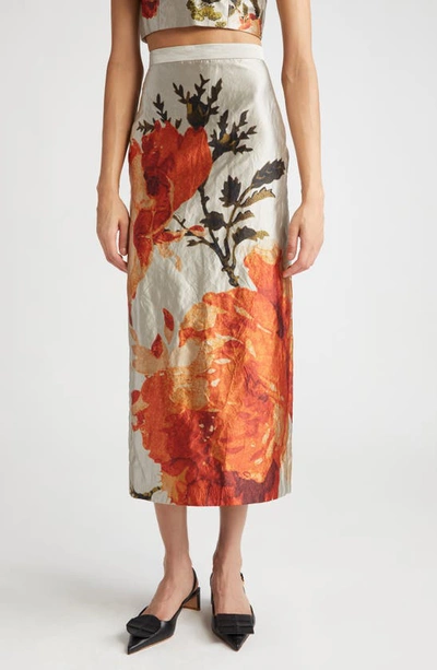 Erdem Floral-printed Pencil Midi Skirt In Pearl