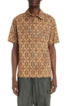 Dries Van Noten Geometric Patterned Helder Cotton Polo With Breast-pocket In Camel 102