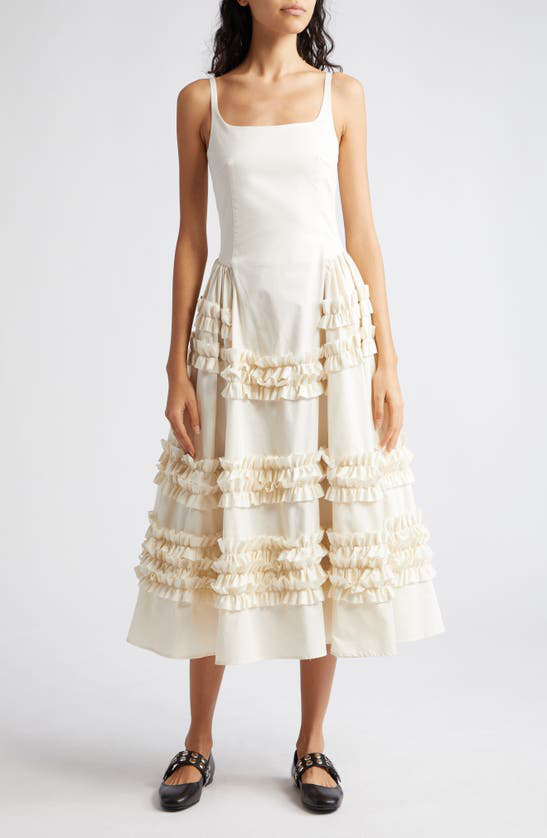 Molly Goddard Ruby Cotton-poplin Midi Dress In Cream | ModeSens