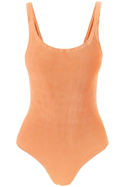 Manebi Seersucker One-piece Swimsuit In Orange