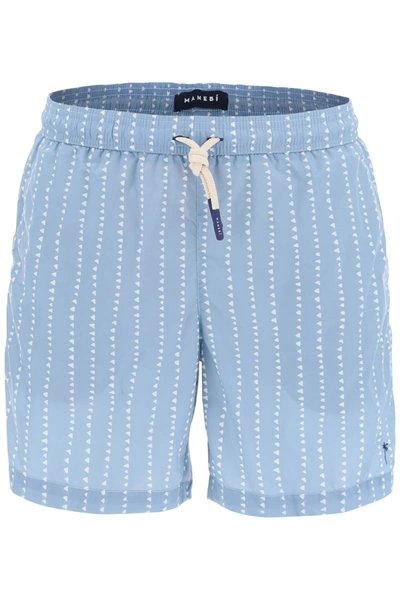 Manebi Printed Swim Trunks In Light Blue