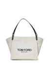 Tom Ford Small Canvas Tote Bag In Bianco