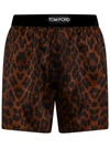 Tom Ford Velvet-trimmed Leopard-print Silk-blend Satin Shorts In Marrone