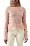 BDG URBAN OUTFITTERS OVERLOCK SEAM DETAIL SHEER LONG SLEEVE KNIT TOP