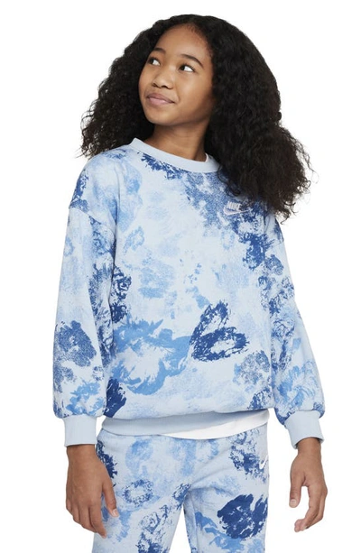 Nike Sportswear Club Fleece Big Kids' (girls') Oversized French Terry Crew-neck Sweatshirt In Blue