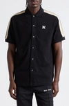 PALM ANGELS MONOGRAM TRACK SHORT SLEEVE KNIT BUTTON-UP SHIRT