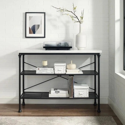 Crosley Furniture Madeleine Console Table, Steel With Faux Marble Top In Black