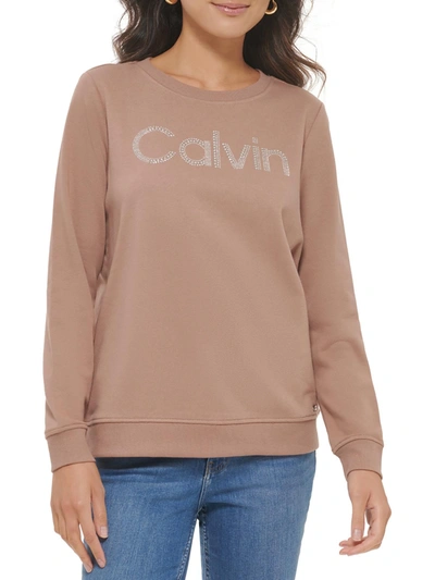 Calvin Klein Womens Ribbed Trim Logo Sweatshirt In Multi