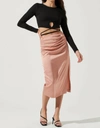 Astr Perry Ruched Side Slit Midi Skirt In Blush Pink In Multi