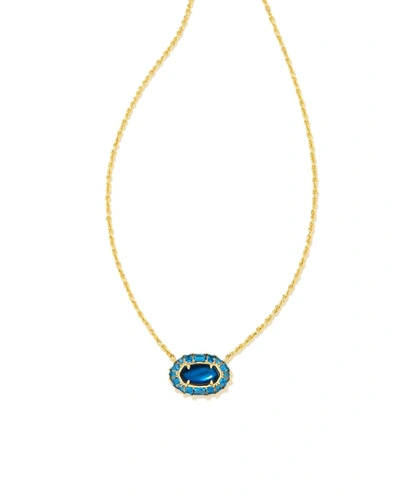 Kendra Scott Elisa Crystal Framed Mother Of Pearl Adjustable Pendant Necklace In 14k Gold Plated, 16 In Gold Sea Blue