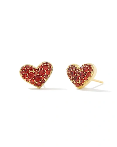 Kendra Scott Ari Pave Heart Stud Earrings In Gold Red Crystal