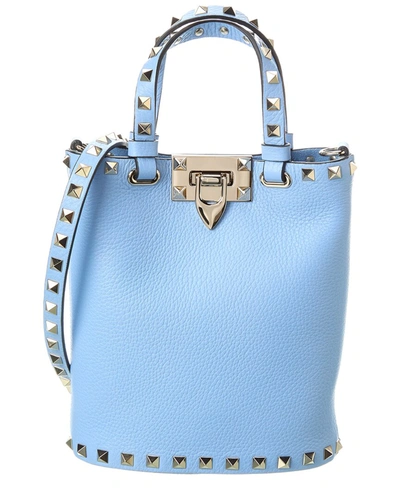 Valentino Garavani Valentino Rockstud Grainy Leather Crossbody In Blue